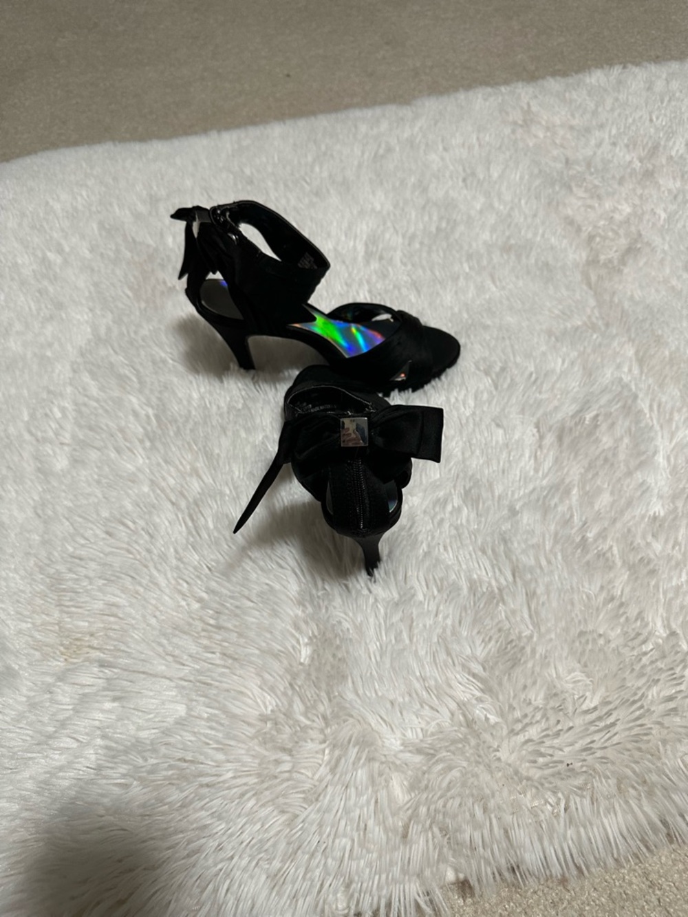 Black Satin Bow-Accent Women's Dance Heels